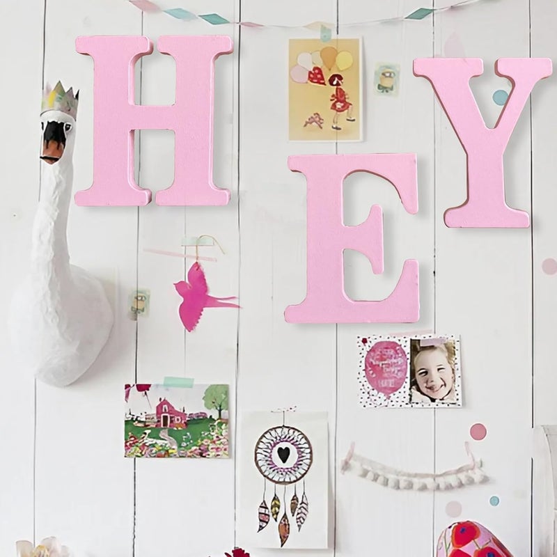 AOCEAN 8 Inch Pink Wood Letters Unfinished Wood Letters for Wall Decor Decorative Standing Letters Slices Sign Board Decoration for Craft Home Party Projects (L) - Image 4